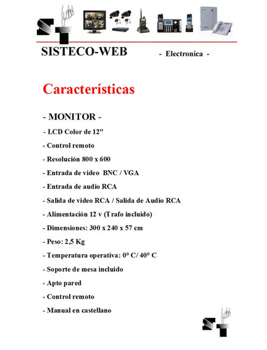 Monitor Vicom Lcd Color De 12 + 2 Cámaras Con Dvr