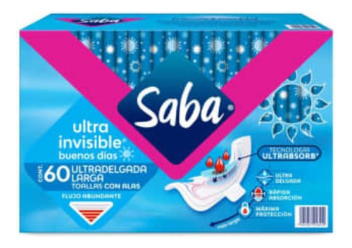 02 Pack Saba Toallas Femeninas Invisible Delgada Alas 60pz