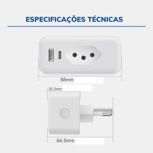 Tomada Inteligente Wi Fi Com Usb-c + Controle De Consumo