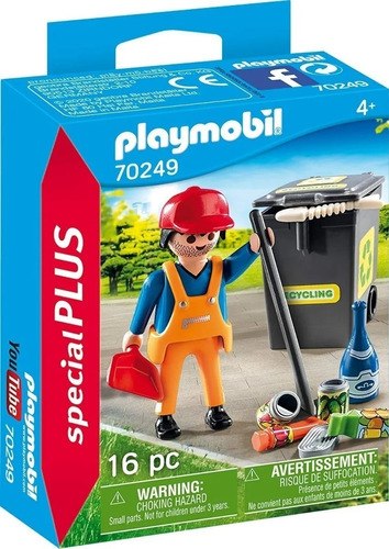 Imagen 1 de 6 de Playmobil Barrendero Accesorios Limpieza Special Plus 70249