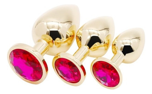 Plug Anal Joya Dorado Dilatador Inexpulsable Set X3 Tamaños