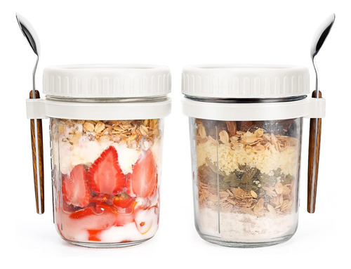 Tarros De Avena Overnight Con Cuchara Y Tapa De 16 Oz [pa...