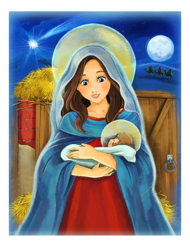 Cuadro Canvas Infantil Virgencita María Con Niño Jesús 50x65