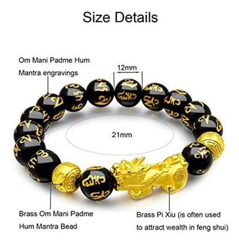 Angushiny Pulsera De Riqueza De Obsidiana Negra Feng Shui De