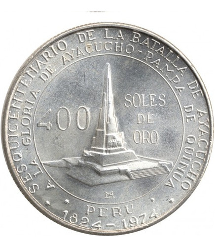 Moneda De Plata De La Batalla De Ayacucho, 37mm. Nueva U N C