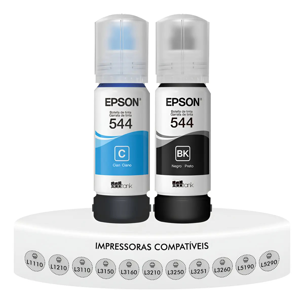 Kit 2 Refis De Tinta T544 Ciano E Preta Epson Preto