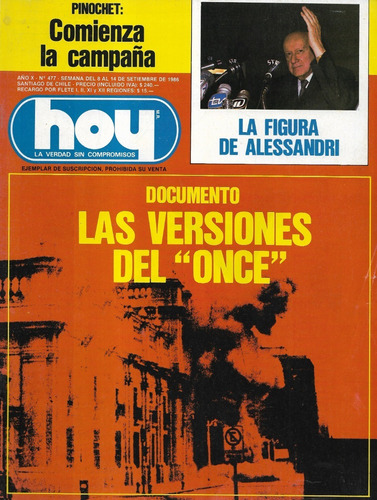 Revista Hoy N° 477 / 14 Septiembre 1986 / Versiones Del Once