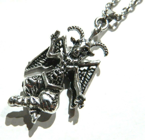 Collar Baphomet Pequeño Dije Plateado Unisex En Cadena De 20