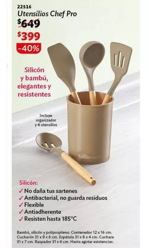 Set x 8 Utensilios de cocina en silicona y madera