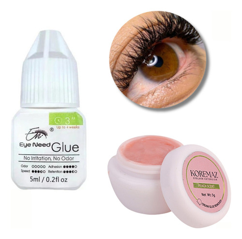 Cola Para Cílios Eye Need Cola De Cilios Permanente Sem Ardência + Removedor De 100g/5ml Cor Preto Em Kit De 2 X Unidade
