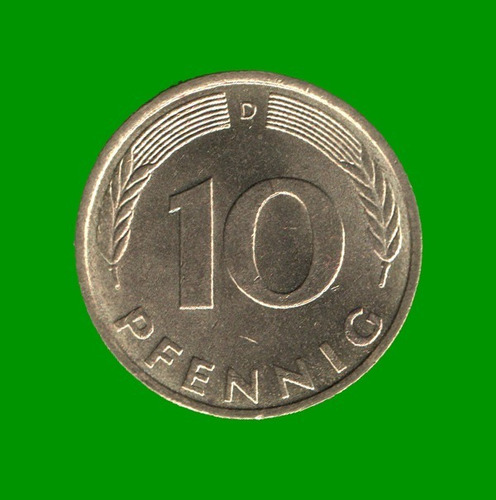 Moneda De Alemania 10 Pfennig, Año 1980 ( D ), Estado Usada.