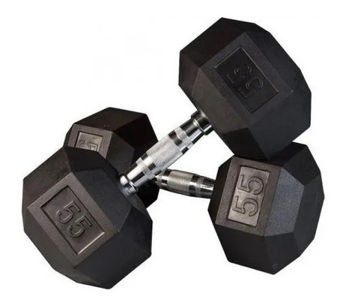 Par Mancuernas Hexagonales 55lb De Uso Rudo Gimnasio / Gym Color Negro y Cromo