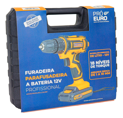 Parafusadeira E Furadeira Com Bateria 12v 10mm Sem Fio 127/220V Acompanha Maleta E Kit De Brocas Pró Euro