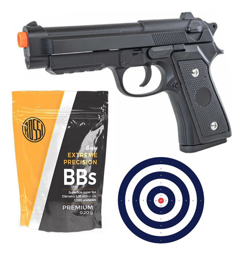 Pistola Airsoft V22 Pt92 Mola Spring Slide Metal+bbs+alvo