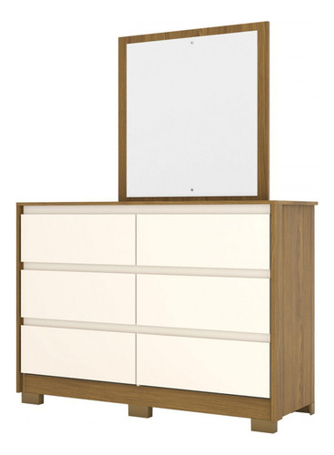 Cômoda Ravenna 6 Gavetas Com Espelho Nature/off White - Cor Branco