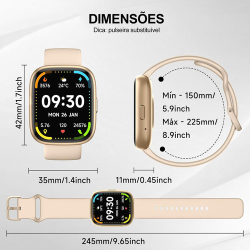 Relógio inteligente Mertto Smartwatch Alexa Bluetooth Call 1,83 polegadas Idw26 pulseira de malha magnética cor dourada Ip68