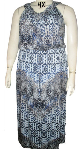 Vestido Azul Estampado Mandalas Talla 4x (46/48) Faded Glory