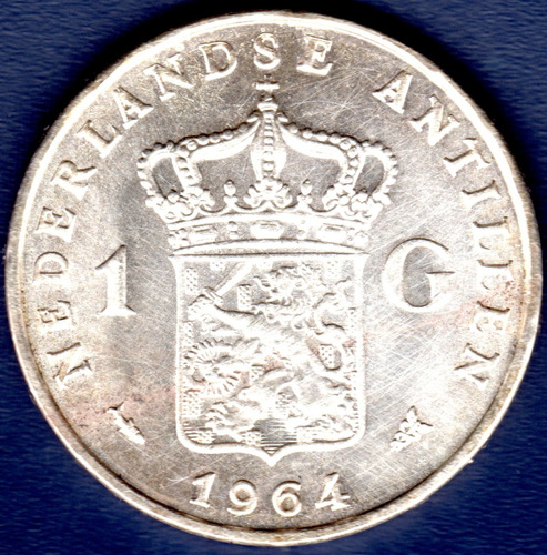 1 Gulden 1964 Moneda De Plata Antillas Holandesas Juliana