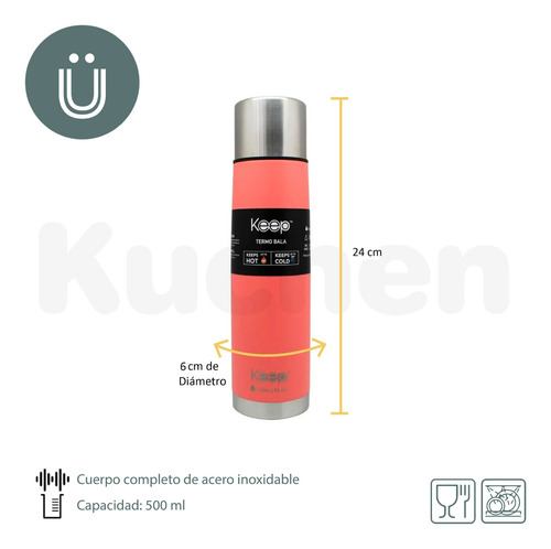 Imagen 2 de 10 de Termo Keep Rubber Bala 500 Ml Acero Inoxidable