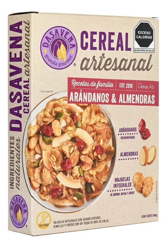 Dasavena Cereal Artesanal Arándanos Y Almendras 380 Gr