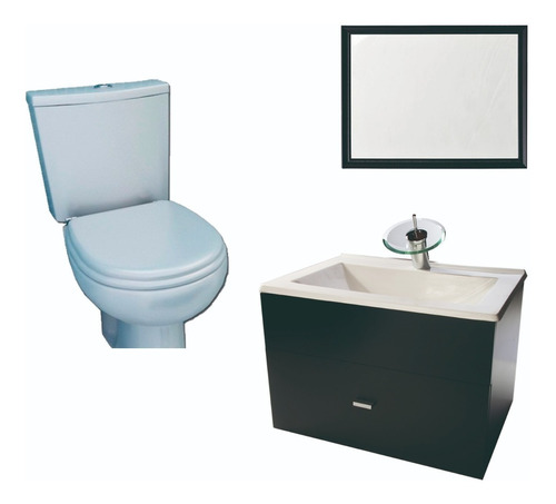 Combo Para Baño Basico Vanitory 60cm Cascada Espejo Inodoro