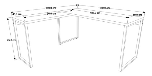 Imagem 6 de 6 de Escrivaninha De Escritório Em L Estilo Industrial 1,50x1,50m