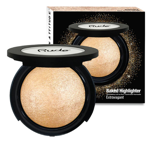 Iluminador Compacto Baked Highlighter Tono Extravagant  Rude Cosmetics