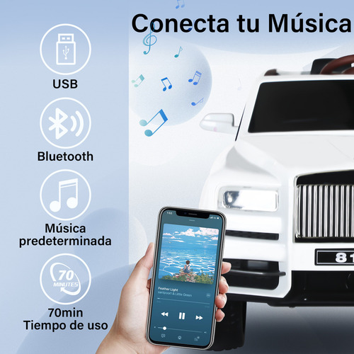 HONEY WHALE Carro Electrico Para Niños Montable Con Control Remoto 8110 Autonomía de 70 Minutos Velocidad Máxima 5 KM/H Color Blanco Honeywhale