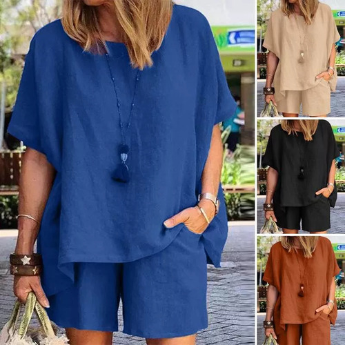 Conjunto De Top Suelto Y Pantalón Corto De Algodón Y Lino