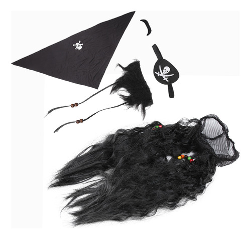 False Beard Black Pirate Fake Moustache Set Wig Headscarf