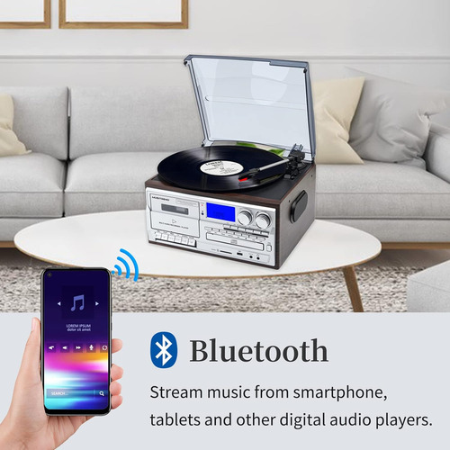 Tocadisco Musitrend 9 Em 1, 3 Velocidades, Bt, Usb, Marron