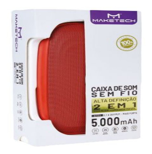 Caixa De Som Vermelho Com Led + Carregador Portatil Maketech