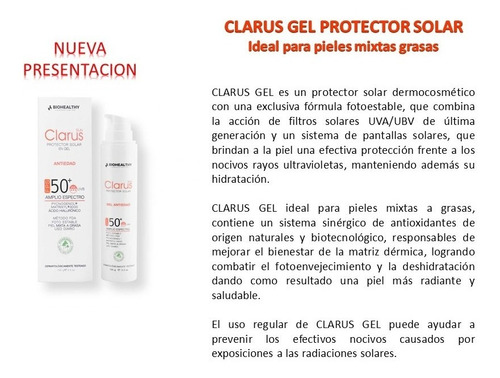 Protector Solar Clarus Gel Spf 50+ Ant - mL a $1125