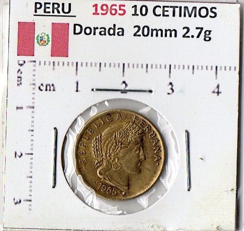 Monedas Mundo  Peru  10 Centavos  Peso  Cóndor   1965  Cu20