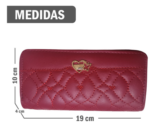 Billetera Cartera De Cuero Sintético Con Doble Cierre Dorado