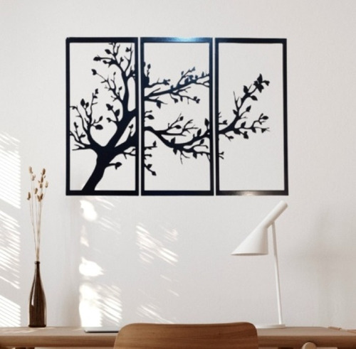 Cuadro Árbol Vida Tríptico 40x81cm Madera