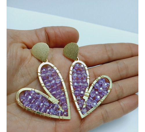 Aros Maxi Corazón Azul Baño Oro Hipoalergénico Libre Níquel