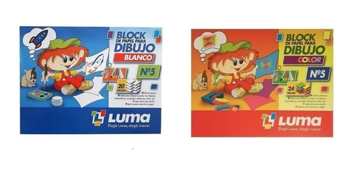 Pack Block Dibujo Luma Escolar N 5 Blanco + Color 