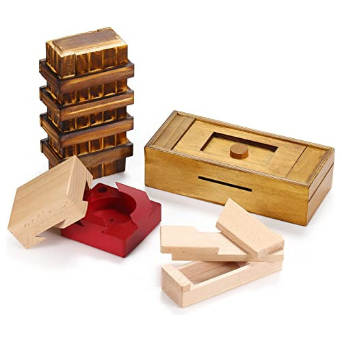 4 Piezas Puzzle Caja De Madera Caja De Puzzle Secreto Nmtqk