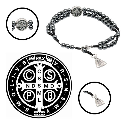 Pulseira São Bento Hematita Proteção E Benção