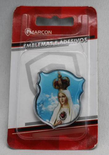 Emblema Alto Relevo 3d Nossa Senhora De Fátima Cromado Cor Azul/Branco