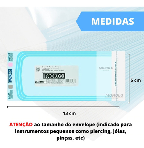 Imagem 7 de 10 de 100 Envelopes Esterilização Autoclave Piercing Pinça 5x13 Cm