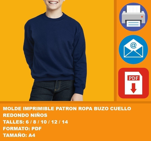 Molde Imprimible Patron Ropa Buzo Cuello Redondo Niños 2x1