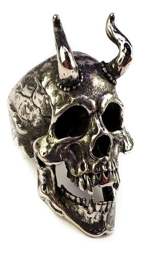 Anillo Calavera Demonio Cuernos Acero Inoxidable Unisex