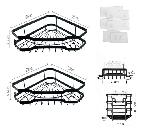 Estante De Ducha De Esquina Negro Con Soporte Para Jabón, Si
