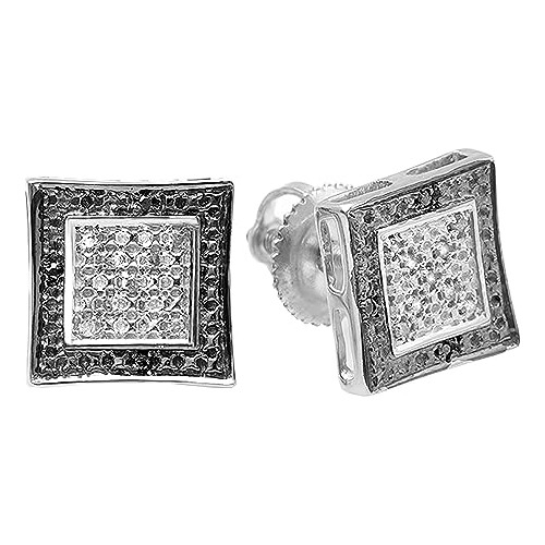 Pendientes De Hombre Con Diamantes Negros Y Blancos En Plata