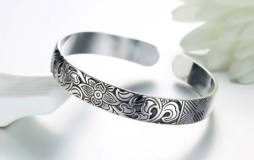 Imagem 6 de 8 de Pulseira Prata Esterlina 925 Bracelete Retro Lotus Nova Moda