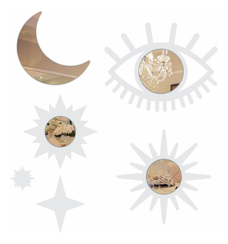 Conjunto Espelho Decorativo Místico Lunar Fases Da Lua Cor da moldura Branco