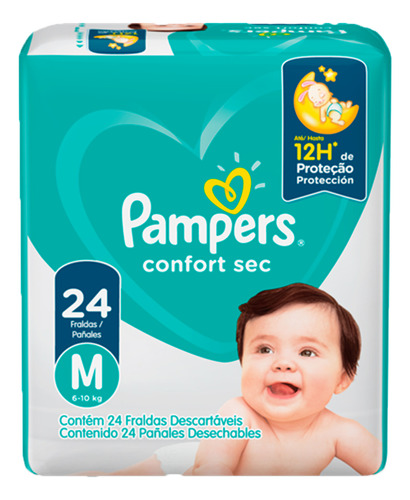 Pañales Pampers Confort Sec 24 Unds Talla M 491gr