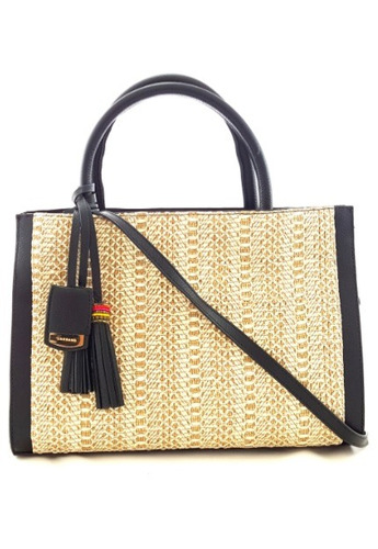 Imagem 2 de 6 de Bolsa Feminina De Mão Média Transversal Couro E Palha Franja